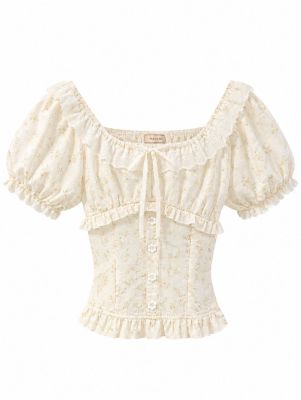 Vintage Floral Ruffle Sweetheart Blouse