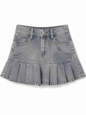 Vintage Acid Wash Pleated Denim Skirt