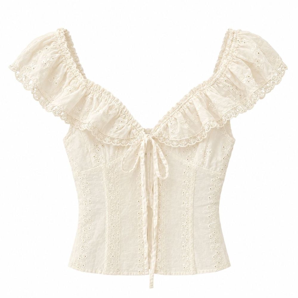 Vintage Broderie Anglaise Corset Top - Gambar Galeri