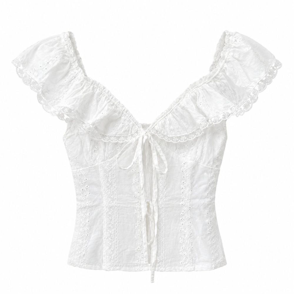 Vintage Broderie Anglaise Corset Top - Gambar Galeri