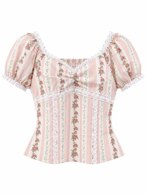Vintage Floral Lace Puff Sleeve Blouse