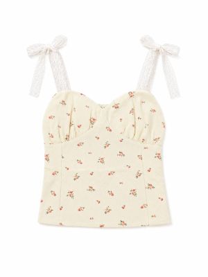 Vintage Floral Lace Ribbon Bustier Top