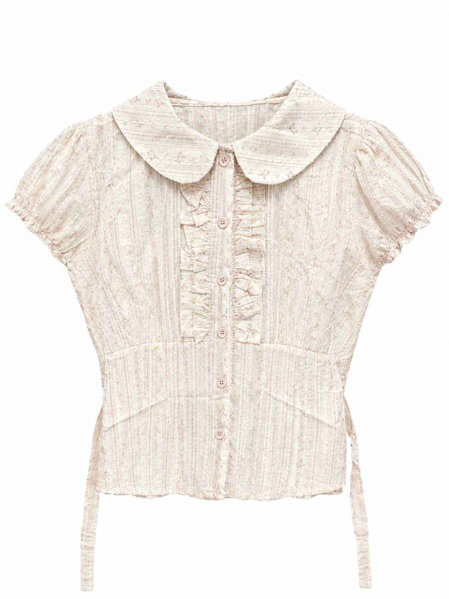 Vintage Floral Ruffle Cropped Blouse