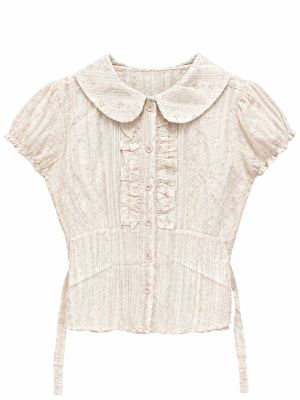 Vintage Floral Ruffle Cropped Blouse