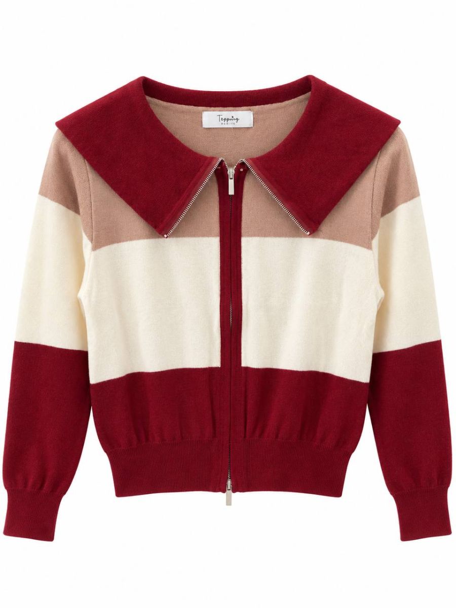 Vintage Nautical Color-Block Knit Cardigan