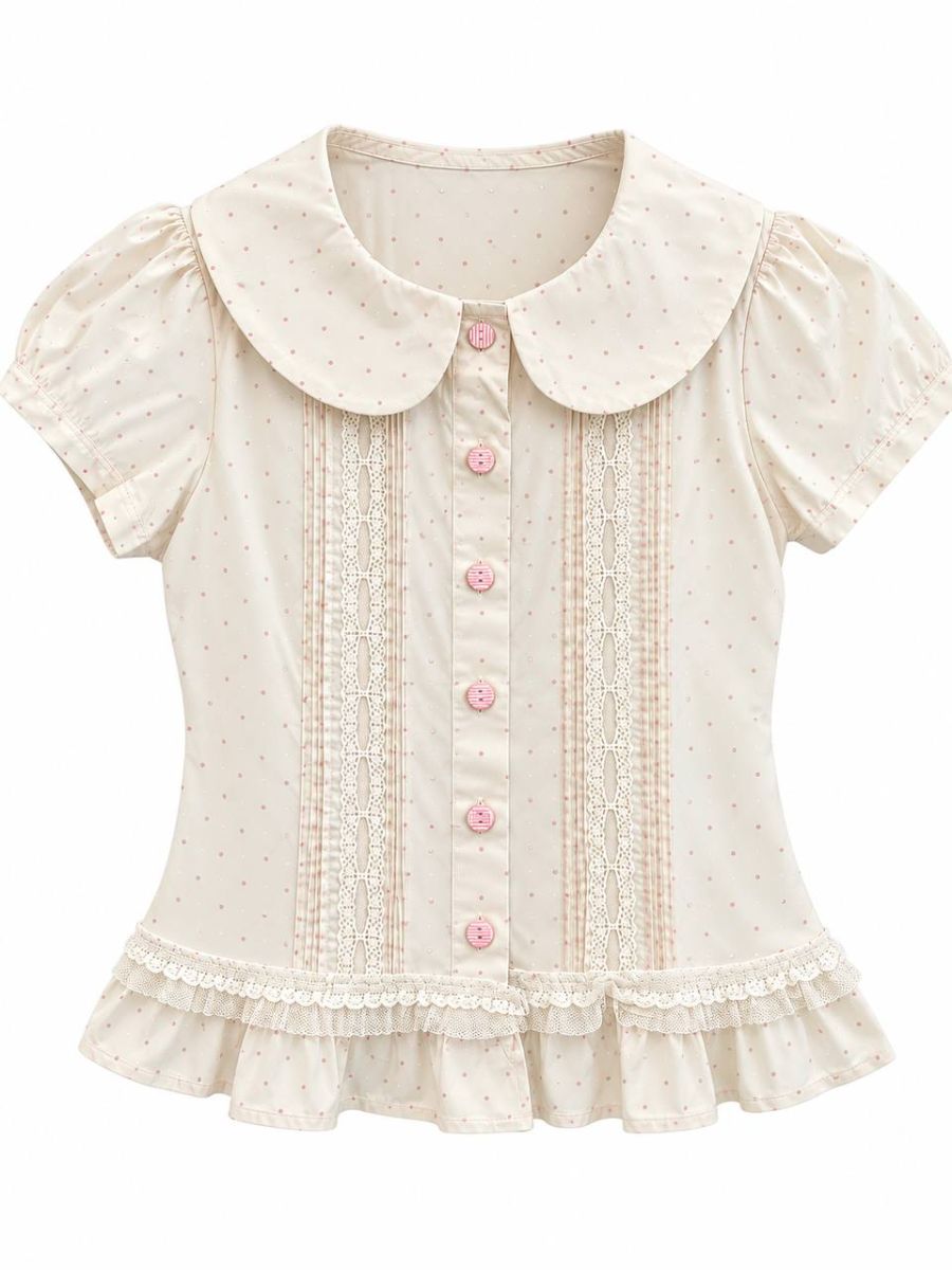 Vintage Polka Dot Lace Blouse