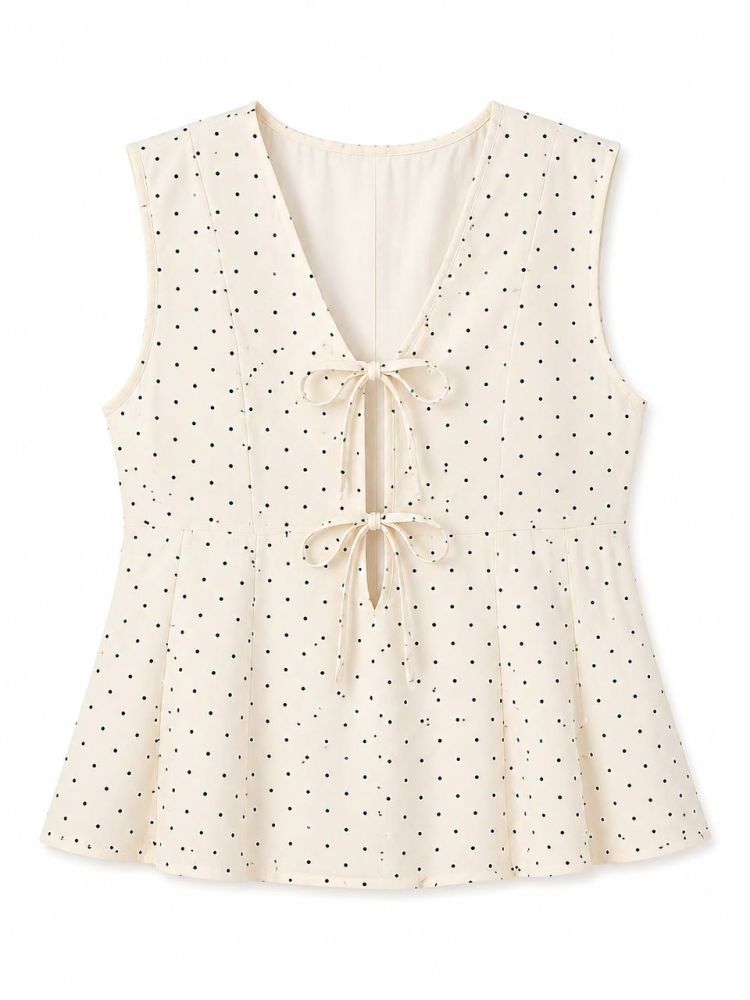 Vintage Polka Dotted Ribbon Vest - Gambar Galeri