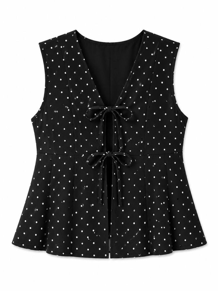 Vintage Polka Dotted Ribbon Vest - Gambar Galeri
