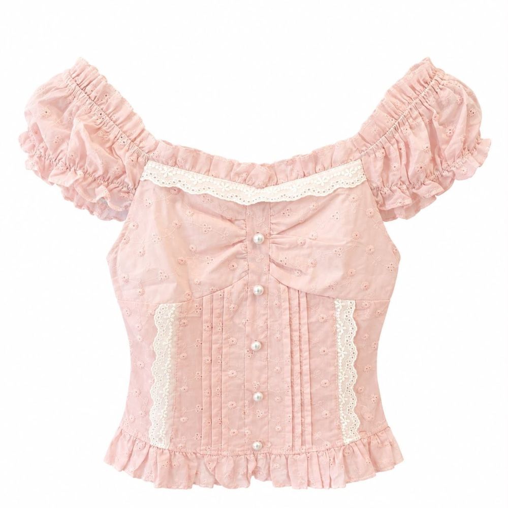 Vintage Rose Eyelet Ruffle Blouse - Gambar Galeri