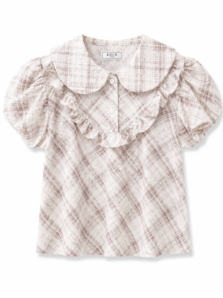 Vintage Rosie Plaid Ruffle Blouse - Gambar Galeri