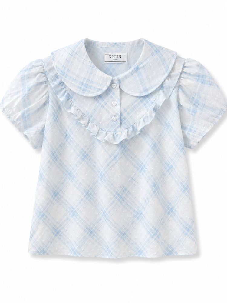 Vintage Rosie Plaid Ruffle Blouse - Gambar Galeri
