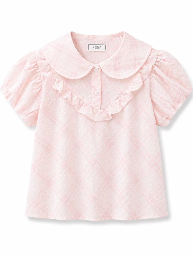 Vintage Rosie Plaid Ruffle Blouse - Gambar Galeri