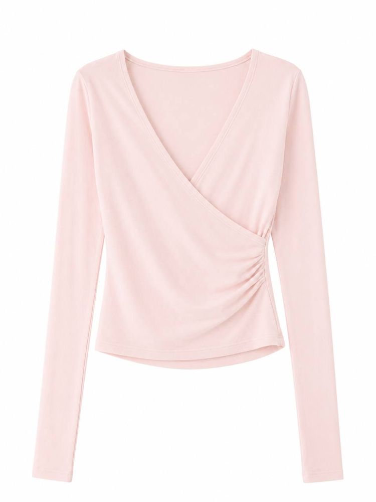 Wrap Front Long-Sleeve Top - Gambar Galeri