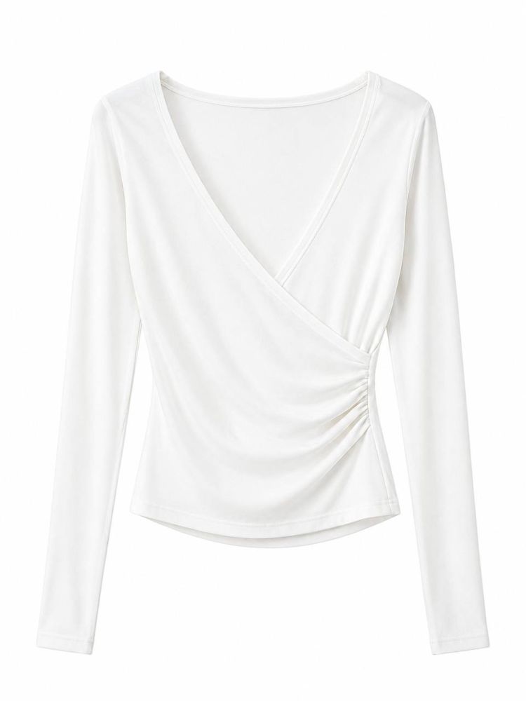 Wrap Front Long-Sleeve Top - Gambar Galeri