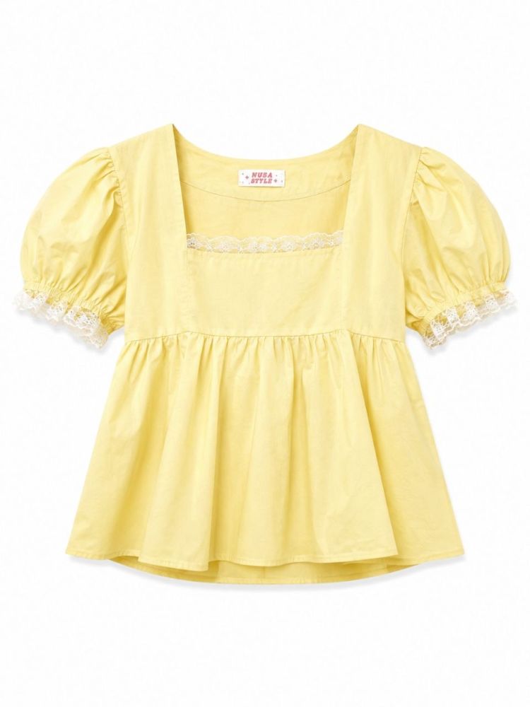 Puff Sleeve Peplum Blouse - Gambar Galeri