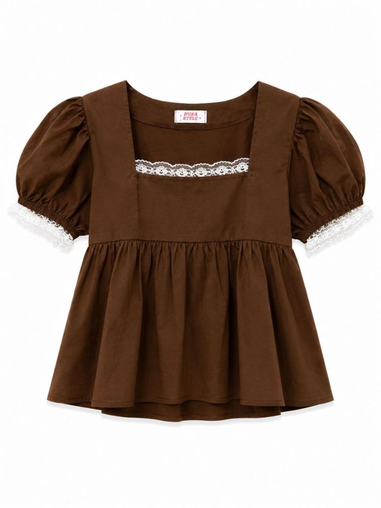 Puff Sleeve Peplum Blouse - Gambar Galeri