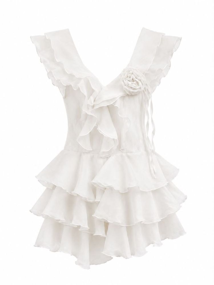 Ruffle Chiffon Mini Dress - Gambar Galeri