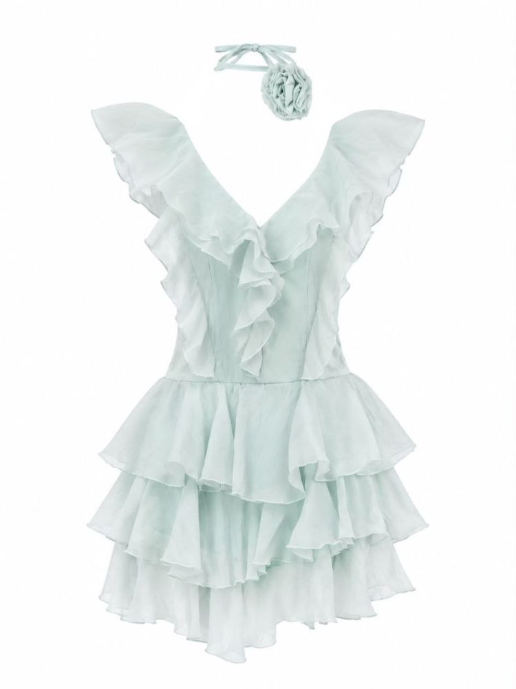 Ruffle Chiffon Mini Dress - Gambar Galeri