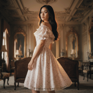 Dress Sabrina Ruffle motif kotak-kotak bunga