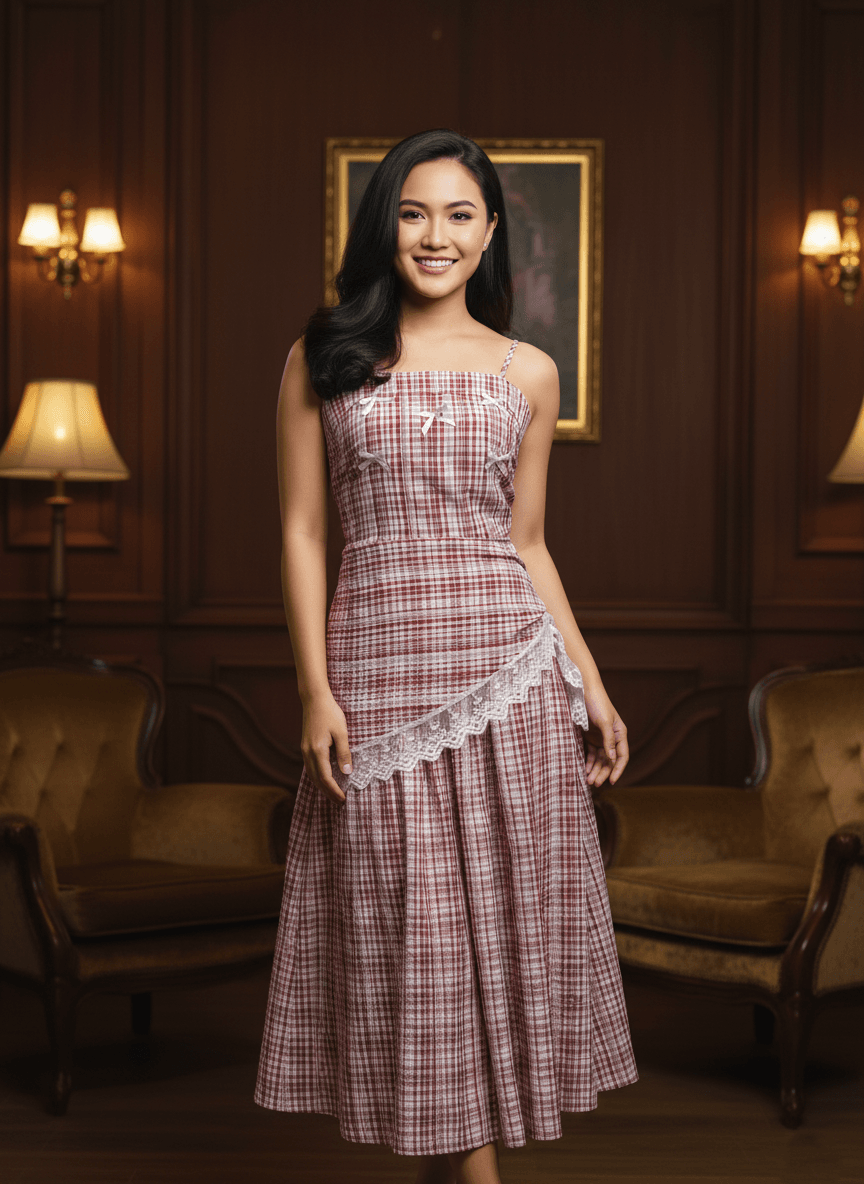 Dress kotak-kotak merah putih